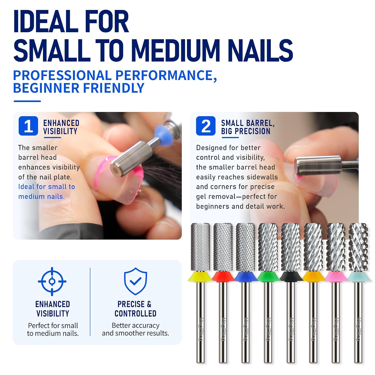 Small silver tungsten carbide flat-top small barrel nail bit with 3/32" shank - 3
