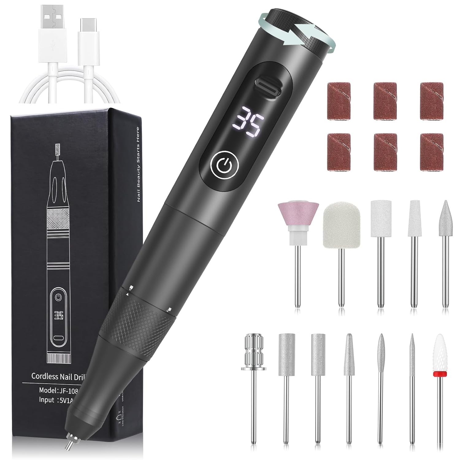 Cordless nail drill kit with touchscreen