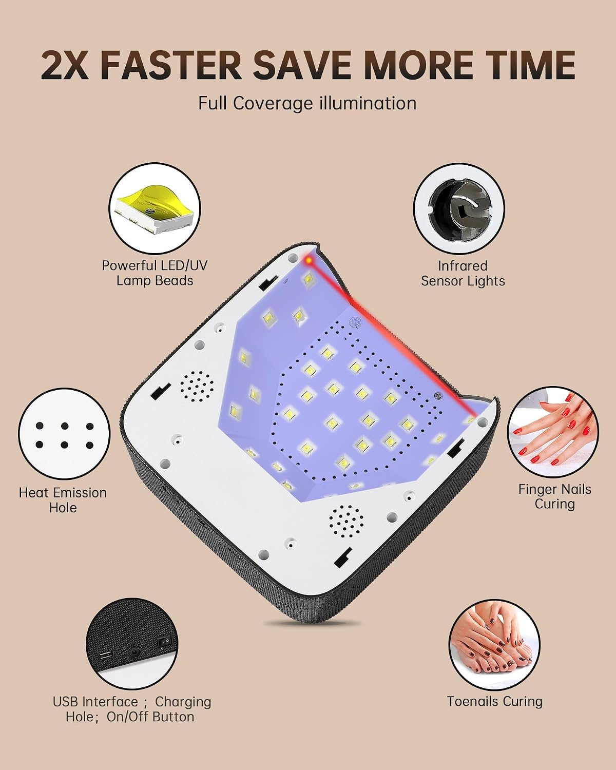 Sparkly 72W rechargeable UV LED nail lamp with full-touch heart-shaped LCD and detachable base - 3
