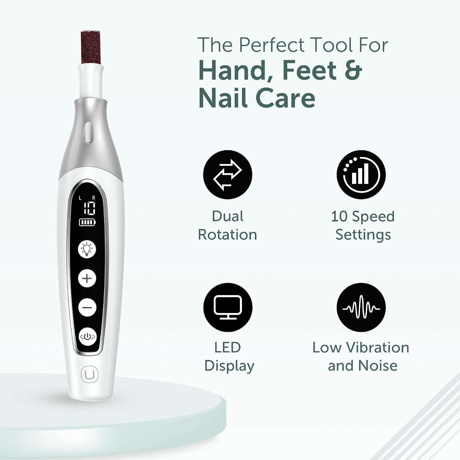 Cordless electric nail drill kit with handheld device, drill bits, sanding bands and magnetic storage box - 4