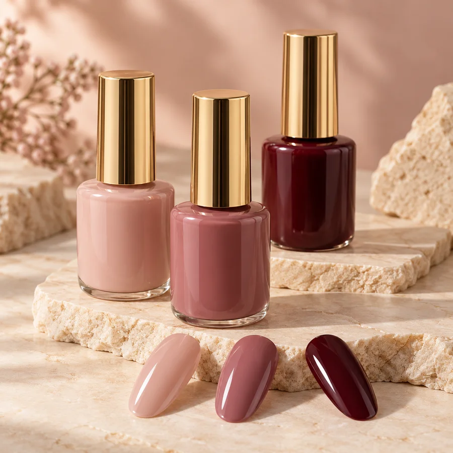 Gel nail polish bottles in assorted colors