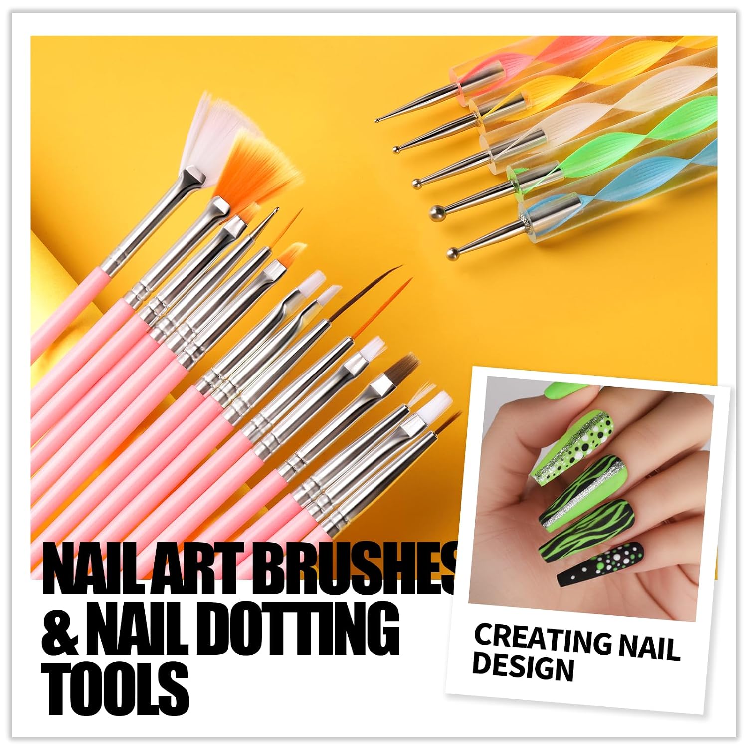 Teenitor nail art brush and glitter kit components - 2