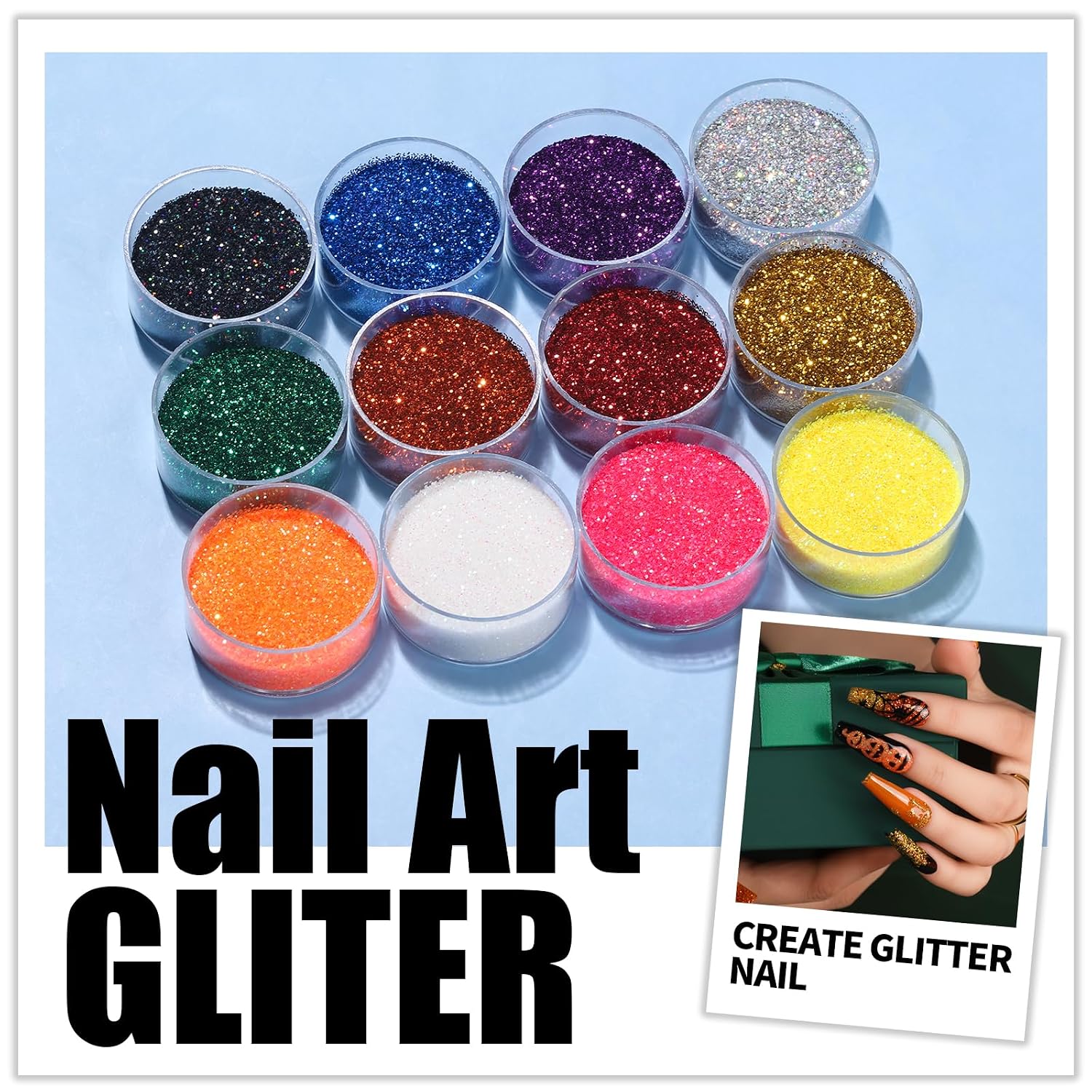 Teenitor nail art brush and glitter kit components - 3