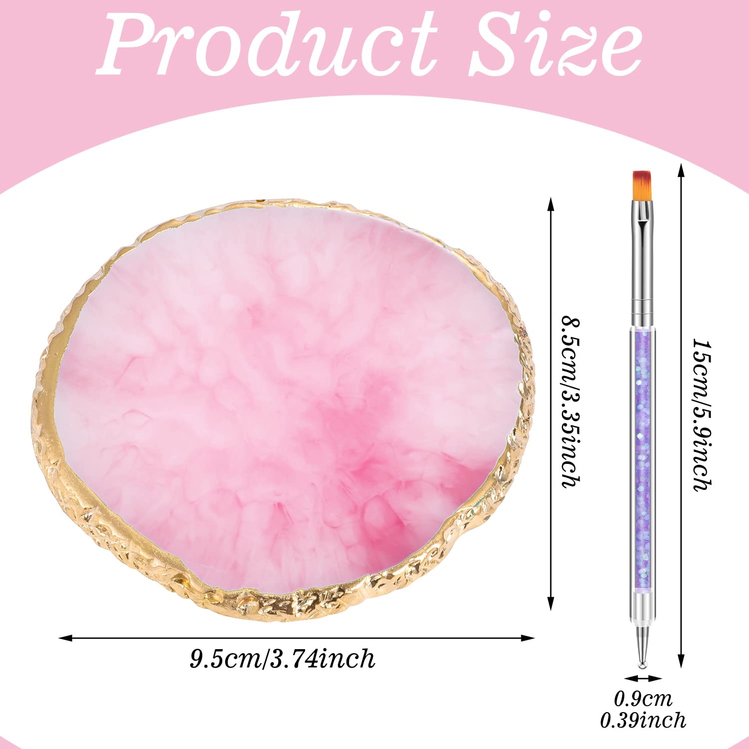 Pink resin nail palette with five double-ended nail brushes - 3