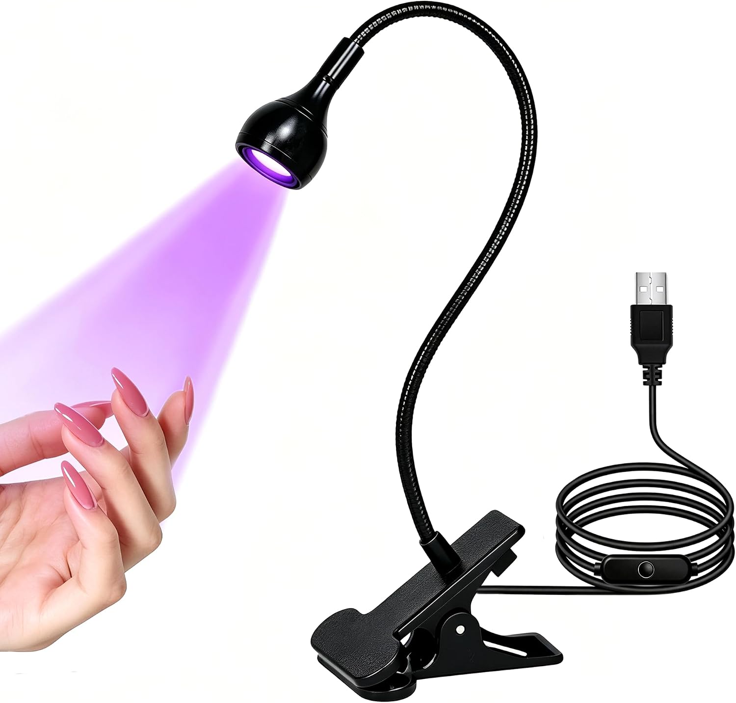 USB Clip-On UV Nail Lamp — Flexible Gooseneck Cure