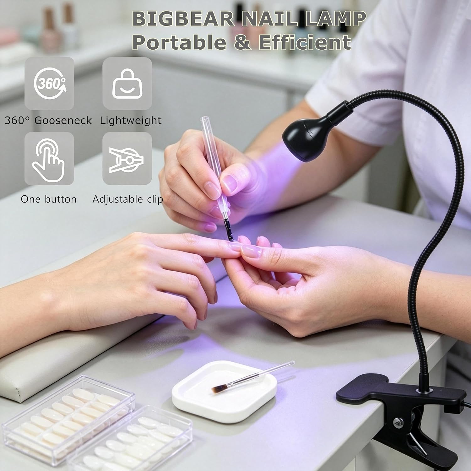 BIGBEAR USB clip-on UV nail lamp with gooseneck and clamp - 2