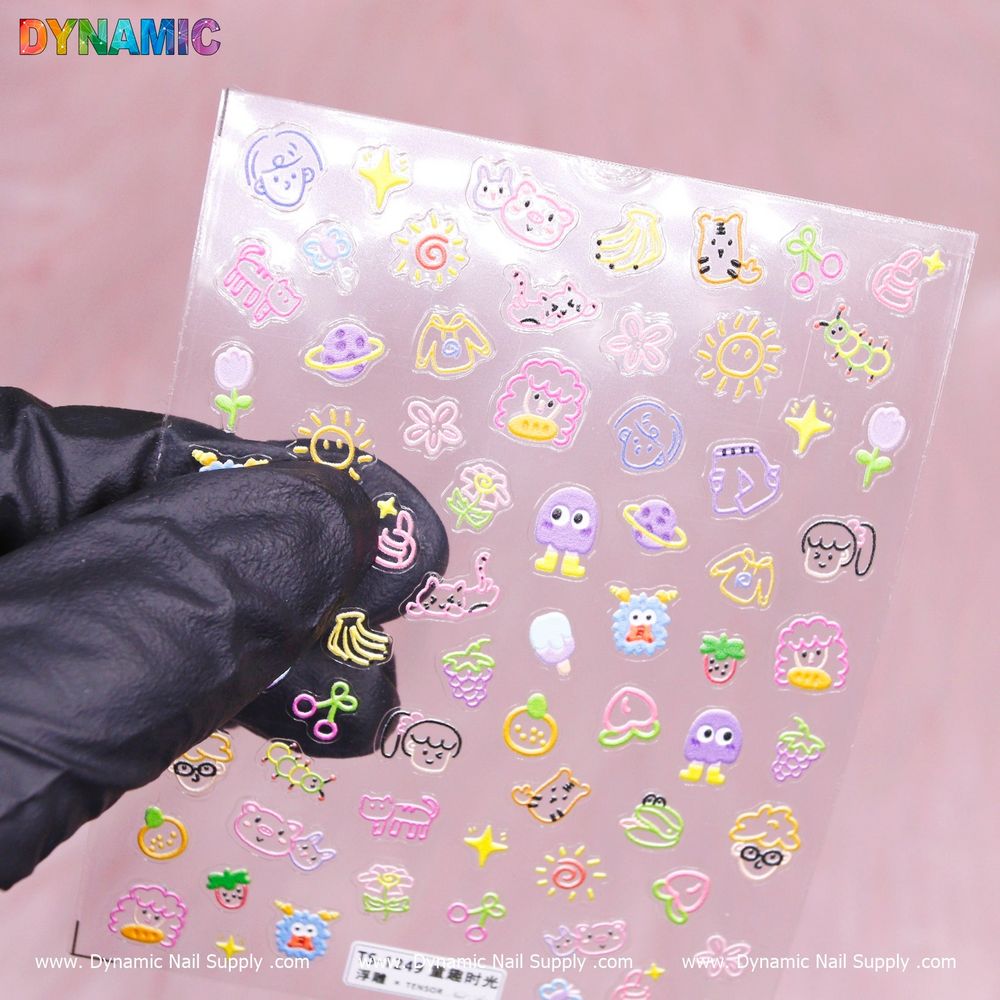colorful kid hand drawing nail stickers - 3