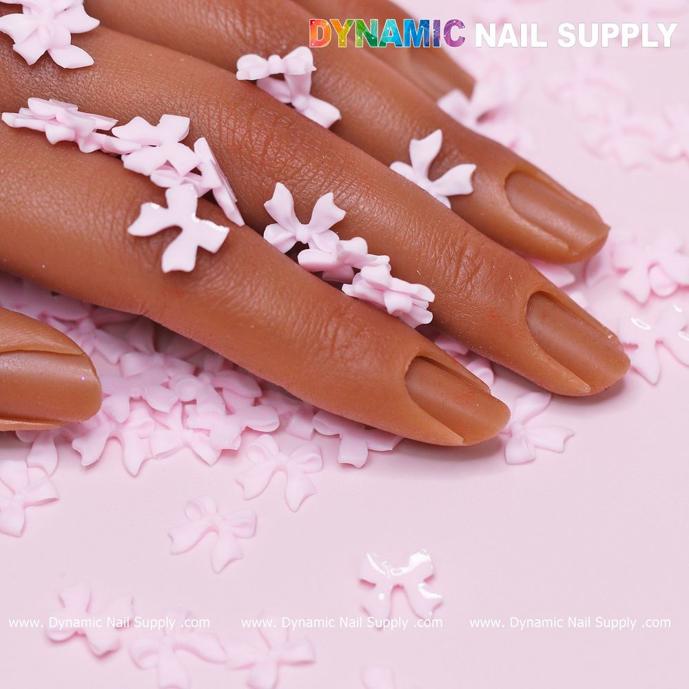 pink resin bow nail charms pack - 12