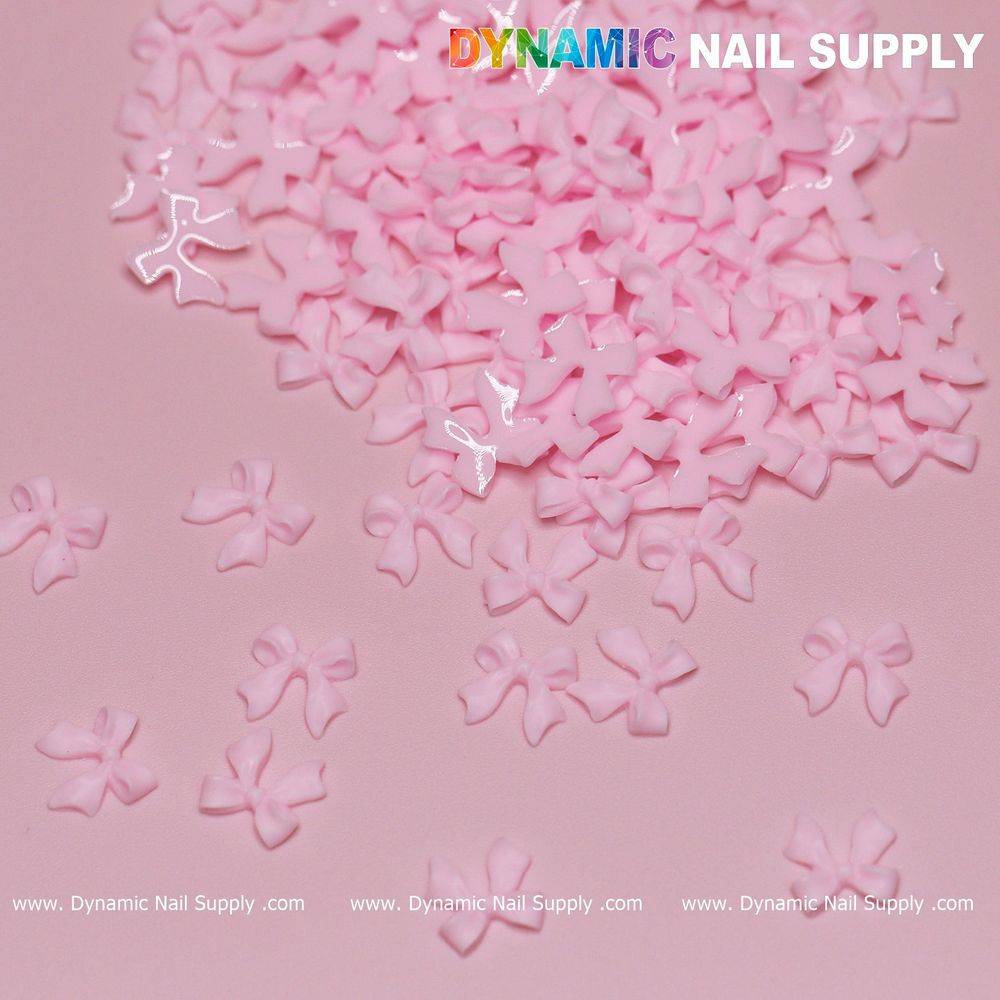 pink resin bow nail charms pack - 6