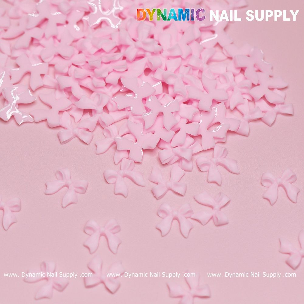 pink resin bow nail charms pack - 8