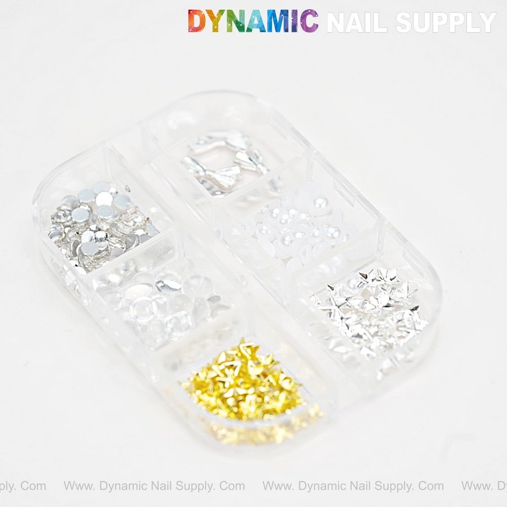 silver star nail charms with clear beads - 2