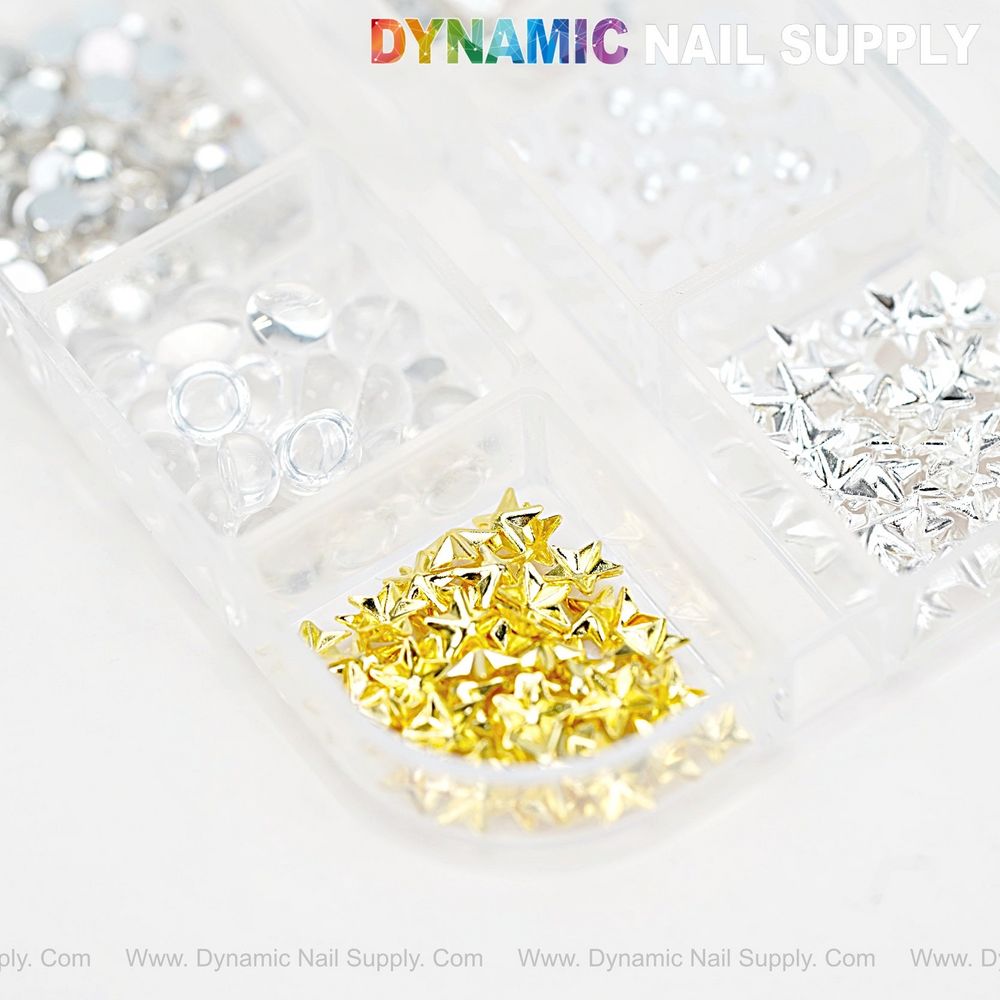 silver star nail charms with clear beads - 3