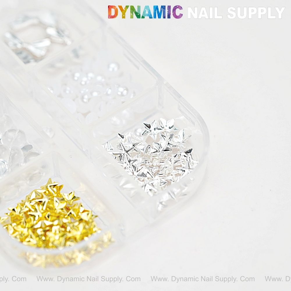 silver star nail charms with clear beads - 4